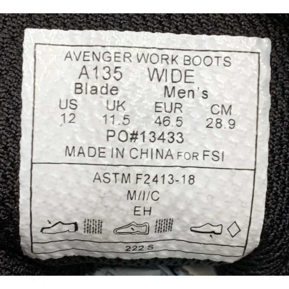 Avenger A135 Blade Men's 12 Wide EH Composite Toe Work Shoes ASTM F2413-18